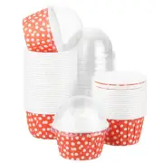 50 Set Cupcake Liners with Dome Lids, Muffins Liners Wrappers, Red