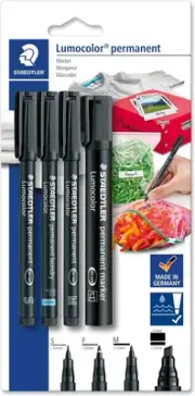 Staedtler 60 BK-6 Lumocolor Permanent Household Marker Set- Assorted Tips 4 Pack