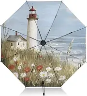 [PDZRMY] Beach Grass UV Protection Travel Umbrella Compact for Rain and Sun - Auto Open and Close UPF 50+ Windproof Portable 46” Sun Umbrella for Women and Men