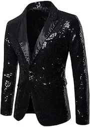 [Generic] Mens Blazer Sequin Slim Fit One Button Tuxedo Business Suits Wedding Party Homecoming Suits For Wedding Casual