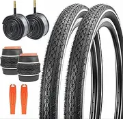 ZUKKA Pack of 2 Foldable 24/26 Inch Tyres 24/26 x 2.125 Sheath Plus 2-Pack 24/26 Inch Tube Valve Compatible 24/26 Bicycle Tyres and Tubes for Beach Cruiser Bicycle Commuter Bikes