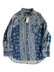 Polo Ralph Lauren Blue Bandana Button Up Long Sleeve Shirt Linen/Silk Sz L NWT