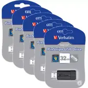 NEW 5 Pack Verbatim USB Flash Drive 2.0 32GB Black PinStrip BULK