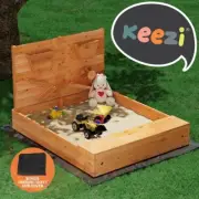 Keezi Kids Sandpit Wooden Sandbox Sand Pit with Cover Funnel Outdoor Toys