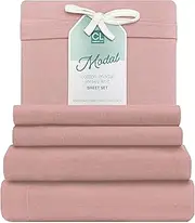 Comfort Lab Modal Jersey Knit Sheet Set, 4-Piece Bedding, T-Shirt Breathable & Cooling Modal Cotton - Includes Flat & Fitted Sheets, 2 Pillowcases California King Jersey Modal Sheets, Blush