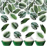 40PCS Edible Tropical Palm Leaves Cupcake Toppers Glutinous Rice Paper Jungle Theme Hawaii Aloha Baby Shower Kids Summer Birthday Party Supplies Decorations