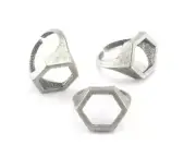 Signet Open Hexagonal Ring Adjustable Antique Silver Plated brass 8US size 4198