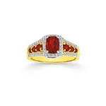 9ct Gold Created Ruby & .25ct Diamond Shoulder Ring in Red