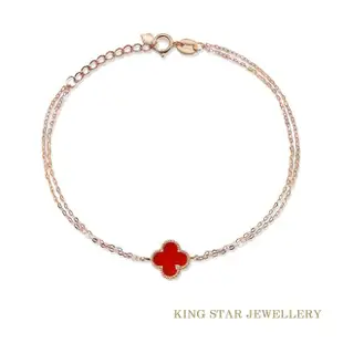 【King Star】瑪瑙18K玫瑰金幸運草鑽石手鍊