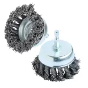 2 Pcs Knotted Wire Cup Brush Set for Drill 1/4 Inch Hex Shank,Coarse Carbon Stee