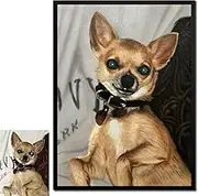 Muzagroo Art Personalized Photo to Oil Paintings 100% Hand Painted on Canvas Pet Portrait Custom Wall Art for Living Room (Black frame, 12"x16")