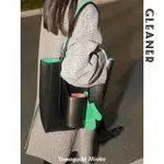 GLEANER/綠色棕色大容量通勤二合一托特包水壺包PU單肩斜跨包女