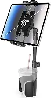 woleyi Cup Holder Tablet Holder for Car Mount - [3 in 1 Expander Bottle] Car Cup Tablet Mount for Car/Truck with Height Adjustable Metal Arm, for iPad Pro Air Mini, Galaxy Tab, Z Fold, 4.7-13" Devices