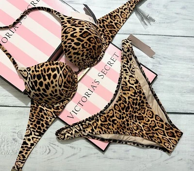 Victorias Secret Swim Bombshell Push Up Top Bikini Set Brazilian Leopard