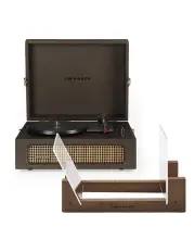 Voyager Bluetooth Portable Turntable + Bundled Crosley Record Storage Display Stand in Cocoa