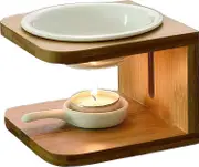 Lertenys Bamboo Ceramic Essential Oil Burner, Oil Burner, Wax Melt, Humidifier, Yoga Aromatherapy Fragrance Diffuser Candle Holder for Living Room