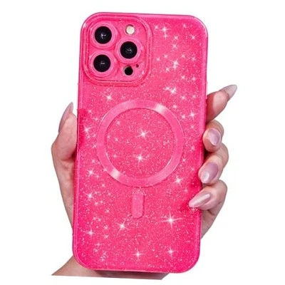Glitter Case for iPhone Phone Case Magnetic Compatible with 15 Pro Max Hot Pink