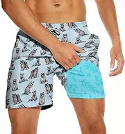 [Tasneem] Mens Swim Trunks with Compression Liner Swim Shorts 5 Inch Inseam Quick Dry Mens Bathing Suit