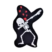 Skeleton Skull Dabbing Patch Dancing Hearts Embroidered - Iron On/Sew On