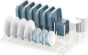 Pegboard Drawer Organizer for Kitchen Cabinet, Plate Organizers for Cabinets, Adjustable Cupboard Pegboard Tray, Dish Racks Bowl Drying Racks, Expandable Plate Holders Storage (2pcs, White)