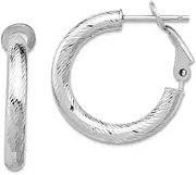 [JewelryWeb] 10k 3x15 White Gold Sparkle Cut Round Omega Back Hoop Earrings 21.65x20.5mm Wide 3mm Thic-Hoop Earring for Women