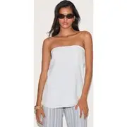 White Linen Look Bandeau Long Line Top, White