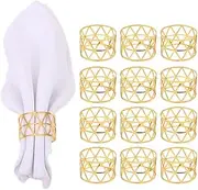 aoozleny 12PCS Napkin Rings, Metal Hollow Triangle Tableware Table Napkin Ring Napkin Holders for Dining, Anniversary, Christmas, Halloween, Thanksgiving Party of Hotel Banquet Table Setting (Gold)