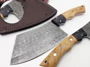 Premium Full Tang Damascus Chef Cleaver – Multi Layers with Leather Sheath