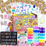 HSFTILV DIY Slime Kit Supplies - 2 Cloud, 8 Clear, 8 Butter, 2 Jelly Cube, 48 Glitter, 4 Magic Clay With Tools and Box