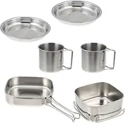 POPETPOP Stainless Steel Cooking Pot Set for Outdoor Activities 6-Piece Camping Picnic Cookware and Compact