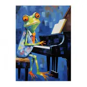 Frog Blue Piano Modern Art Canvas Print