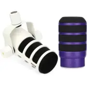 Rode PodMic Cardioid Dynamic Broadcast Microphone with Pop Filter- White/Purple