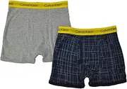 [Calvin Klein] Little/Big Boys' Assorted Boxer Briefs (Pack Of 2) (H.Gray/Yellow, Small/6-7)