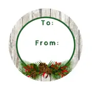 Christmas Holiday gift tags stickers, labels, wood, pinecones, pine needles