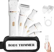 Electric Razors for Women, 5-in-1 Bikini Trimmer for Women, Waterproof Pubic Hair Trimmer with Travel Pouch, Face Hair Remover & Nose Hair Trimmer, Rechargeable Body Shaver for Underarm Leg Arm, White