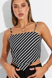 Black Stripe Scarf Cami Top Singlet - Size 14, Women's Cami