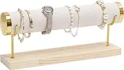 ProCase Bracelet Holder Display Bracelet Organizer Stand, Gold Detachable Bangle Storage Rack for Selling, Velvet Wrap Watch Holder with Wooden Base for Women Girls, Business Supplies - 1 Tier, Beige