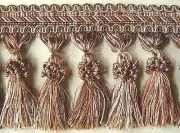 4" Tassel Fringe Trim in Light gold, Mid Brown, Putty