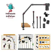 Overhead Camera Mount Desk Stand, 3-Section Flexible Detachable Articulating ...