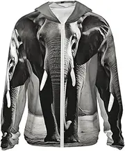 [LHBWCVN] UPF 50+ Light Jacket Full Zip Sun Protection Hoodie for Women Men Long Sleeve Black and White Elephant Sun Shirts