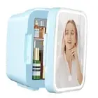 Mini Skincare Fridge with Dimmable LED Mirror, 4Liter/6 Cans Cooler and