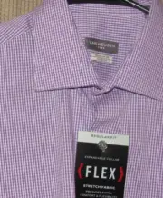 NWT New VAN HEUSEN Purple Check Dress Shirt Men 15 1/2 32/33 Medium Flex Stretch