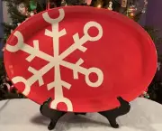 Target Holiday 2010 BE MERRY 18x12.5” Oval Red White Snow Platter/ Serving Tray