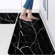 Black Marble Kitchen Mat for Floor Anti Fatigue Kitchen Mat Set Non-Skid Wate...