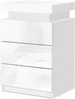 Bedside Table RGB LED White High Gloss with 3 Drawers and Lift up Storage Nights