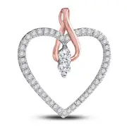 14k Two-tone Gold Round Diamond Heart Pendant 1/4 Cttw