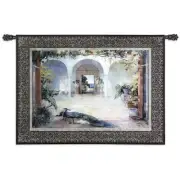 Sunlit Courtyard I (Peacock) North American Made Woven Tapestry Wall Hanging