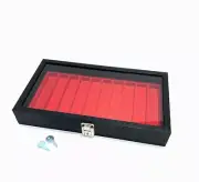Straight Edge Razor Key Locking Black Glass Top Red 10 Slot Liner Display Case