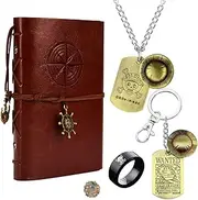 HJYZY Anime OP. Luffy Skeleton Jewelry Set The Straw Hat keychain Leather Bound Journal Writing Pirate Notebook Anime Ring with Stickers 14 Pcs, Metal, No Gemstone