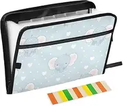 Cartoon Cute Blue Valentine Elephant Expandable Folders 13 Pockets A4 Letter Size Expandable File Jackets with Zipper Closure Multi Pocket Folder for Home Office